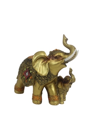 Lüks Nakış İşlemeli Anne Ve Yavru Fil Heykeli Feng Shui Şans Getiren Dekoratif Masaüstü Biblo 17 Cm. 08787364