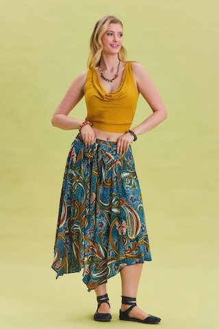 Beli Bağlamalı Salaş Midi Kloş Etek Petrol