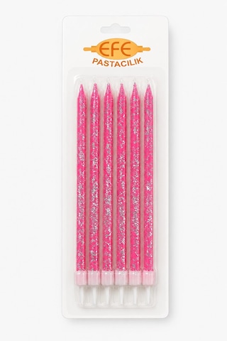 Pembe Gümüş Simli Uzun Pasta Mumu 17 Cm Karışık