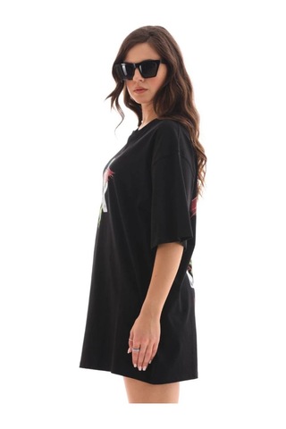 Vinevesta Kadın Baskılı T-shirt Kısa Kol Bisiklet Yaka Regular Fit Rahat Kalıp Günlük Tişört -siyah Çok Renkli