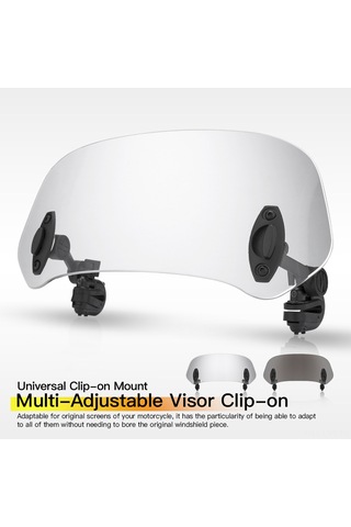 Youtek Evrensel Motosiklet Rüzgarlık Uzatma Aparatı, Ayarlanabilir Klipsli Montaj, Duman Renkli Cam, 36.5x15.5cm