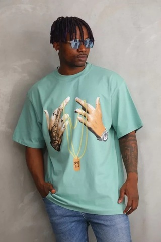 Zenna Tarz Unisex Baskılı Oversize T-shirt - Mint Yeşili