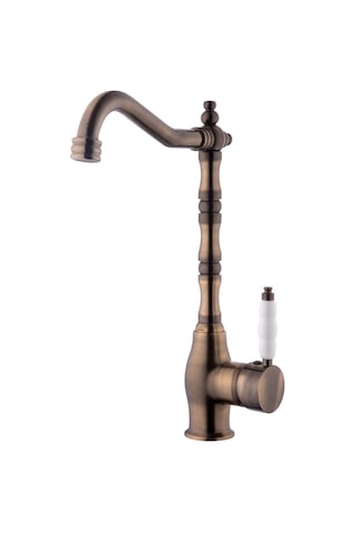 Rudi Armatür Eskitme Renk Pirinç Rustik Eviye Bataryası Metalik