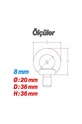 Aybolt 8 Mm 5 Adet Halka Civata Metal Askı Civatası Paslanmaz Çelik Montaj İçin Sabitleme Elemanı Belirtilmemiş