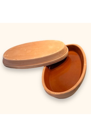 2'li Toprak Sırlı Oval Balık Güveci Pişirme Tavası 30x15x4 Toprak