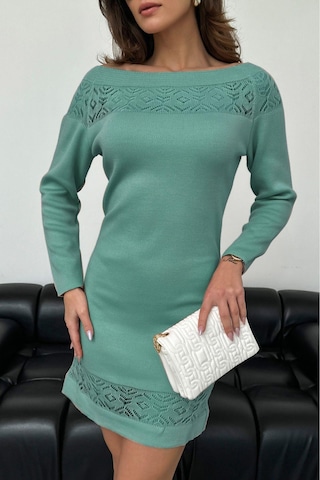 Aqe Fashion Kadın Kayık Yaka Yakası Dantel Detaylı Mint Triko Elbise Mint