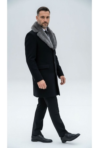 Plus Scorpion Erkek Uzun Kaşe Kaban Çıkartılabilir Kürk Yaka, Astarlı Ve Cepli Slim Fit Mont Bej, Gri, Siyah, Taba Siyah
