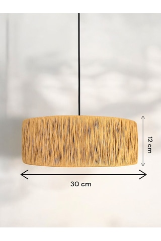 El Yapımı Bohem Silindir Rustik Rafya Avize Ahşap