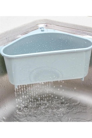 Vantuzlu Üçgen Sebze Meyve Lavabo Raf Evye Süzgeç Sünger Tutucu Düzenleyici Mutfak Organize Beyaz