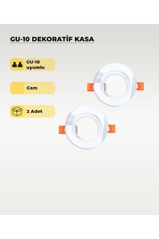 Gu10 Dekoratif Cam Spot Kasa 2 Adet Gömme Tavan Uyumlu, Şık Tasarım Şeffaf