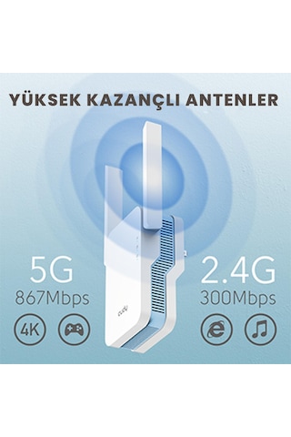 Cudy RE1200 5 GHz 867 Mbps 2.4 GHz 300 Mbps Kablosuz Router