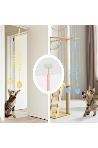 Tineke Yapışkanlı Yaylı Elastik Toplu Kedi Oyuncağı Yakalama Oyunu 1 Adet