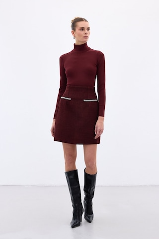 Sateen Aksesuar Detaylı Tüvit Etek - Bordo-136344 Bordo