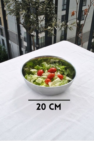 1 Adet Paslanmaz Çelik Bol Kase 20 Cm Salata Tabağı Salata Kasesi Gümüş