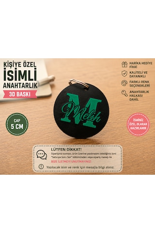 Kişiye Özel İsimli Anahtarlık 3d Baskı Kişiselleştirilebilir İsim Etiketi Siyah - Yeşil