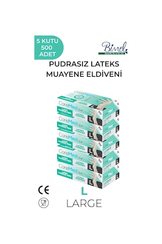 Lateks Pudrasız Muayene Eldiveni L-5 Paket 100'lü