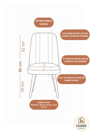 Nora 6 Adet Sandalye - Keten Kumaşlı Sandalye Modern Ahşap Ayaklı Yemek & Çalışma Sandalyesi Minimal Tasarım Pembe