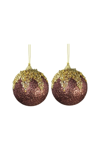 Yılbaşı Süsü Altın Pullu 2'li Top Bordo 10 Cm