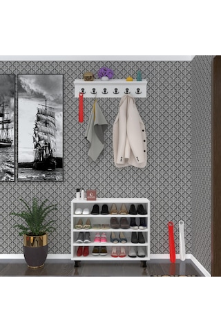 Kenzlife Ayakkabılık Galoş4 Byzbyz 53 080 32 Kapaklı 4 Raflı 16 Çift Ayakkabı Kapasitesi Ahşap