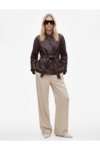 Koton Uzun Kollu Cepli Kemerli Oversize Suni Deri Ceket Bordo 6sak20108ew
