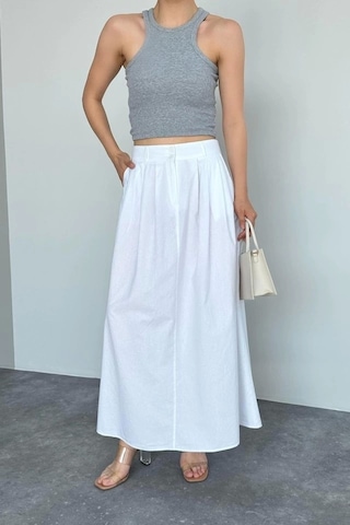 İnce Pileli Düz Etek - Beyaz Beyaz