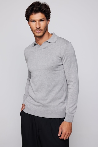 Tudors Erkek Slim Fit Dar Kesim Polo V Yaka Gri Kazak-28979-gri Gri