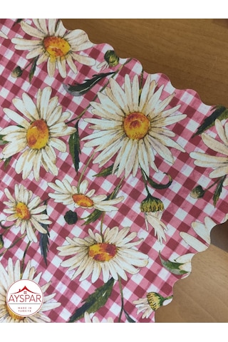 Masa Örtüsü 150x170 Cm Pembe Kareli Papatya Beyaz Masa Örtüsü 150x170 Cm Pembe Kareli Papatya Beyaz