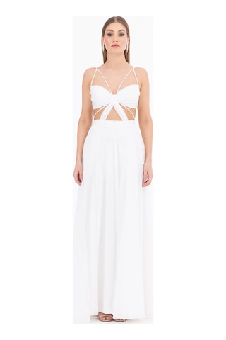 Kalp Yaka Yırtmaçlı Şifon Abiye-ekru Ekru