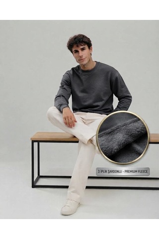 Km Collections Erkek Kışlık Sweatshirt 3 İplik Antrasit