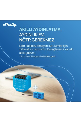 2l Gen3 Bypass, Wlan Ve Mat Akıllı Anahtar, 2 Kanal, Alexa, Google Home, Homekit, Hub Gerekmez, Uzaktan Kumanda, Nötr İletken Gerekmez, 5 W Üzerindeki Yükleri Kontrol Eder
