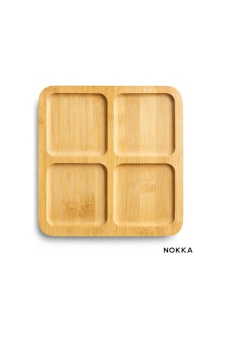 Bambu Sunumluk, 4 Bölmeli Kare Sunum Tabağı, Çerez Tabağı 20x20 Cm Renksiz