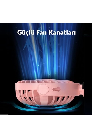K70 Taşınabilir Şarjlı El Vantilatörü 2400mah 360 Döner Başlıklı Ve Standlı Dijital Ekranlı Soğutucu Fan Pembe