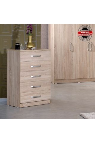 Milas 5 Çekmeceli Şifonyer /Genç-Yatak Odası Şifonyer - Meşe