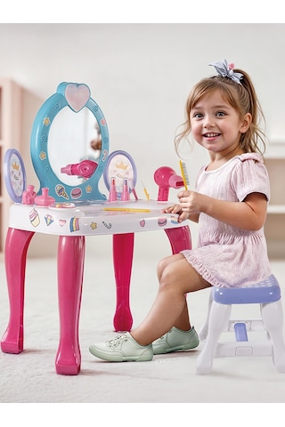 Unıcorn Ayaklı Makyaj Masası Ve Sandalye Setı - Pembe Standart