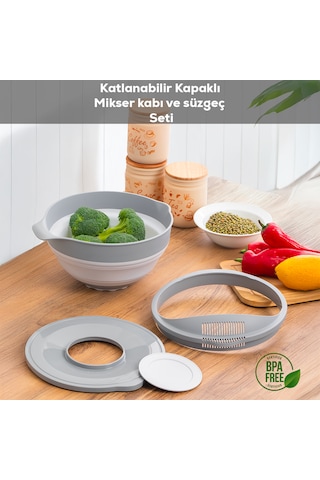 Porsima S-00113 Katlanabilir Süzgeç Mikser Karıştırma Kabı Seti