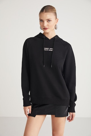 Ethıquet Glace Kadın Ön Ve Arka Baskı Detaylı Kapüşonlu Regular Fit Normal Kalıp Siyah Sweatshirt