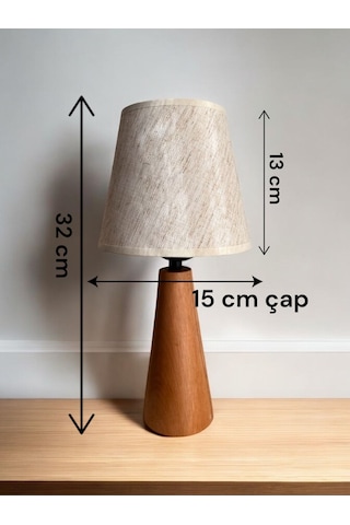 Bohem Ahşap Ayaklı Konik Abajur - Beyaz Beyaz