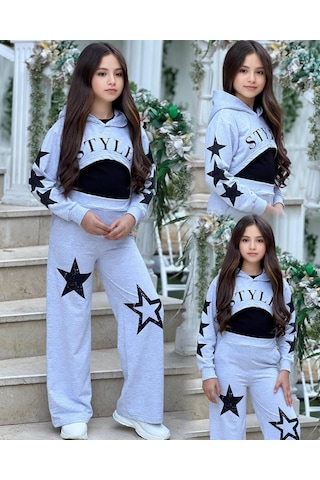 Star Style Kız Çocuk 3'lü Takım - 3/12 Yaş - 31517 Gri