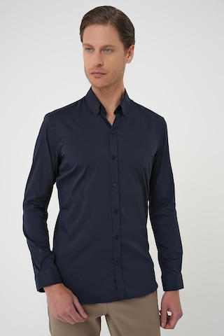 Efor Slim Fit Düğmeli Yaka Esnek Pamuk Klasik Lacivert Gömlek Gk 727 Lacivert
