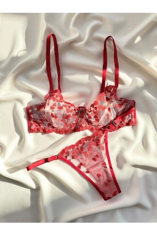 La Linaa Valentina Kadın Kalpli Bralet Takım-kırmızı Kırmızı