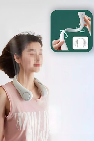 Thentech Boyuna Asılır Taşınabilir Fan Her Ortamda Kullanılabilir Şarjlı Soğutucu Fan Usb Şarjlı Boyunluk Fan Beyaz
