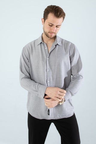 Rahat Kesim Keten Dokulu Gömlek Gri