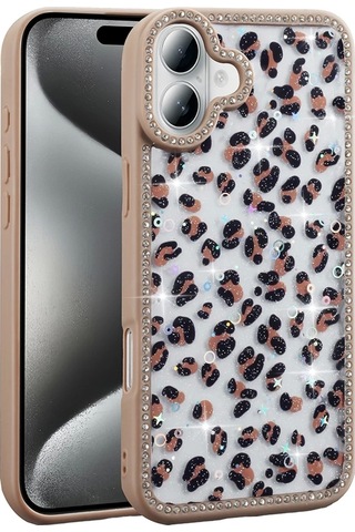 Apple iPhone Uyumlu 16 Kılıf Taşlı Simli Kenarları Silikon Parıltılı Azra Kapak Telefon Kılıfı Kamera Korum