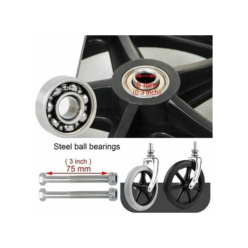 Fastbuy 8 İnç Gri Siyah Sandalye Tekerlekleri, 2 Adet Yedek, Kaymaz Pvc, 190mm, Sandalye Ve Yürüteç İçin -