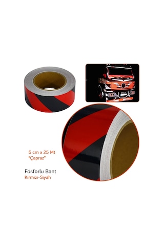 Carub 5CM x 25M BR2406008 Çapraz Fosforlu Bant Kırmızı Siyah