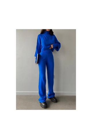 Munora Butik Parmak Geçmeli Yüksek Bel Triko Siyah Takım Mavi mavi