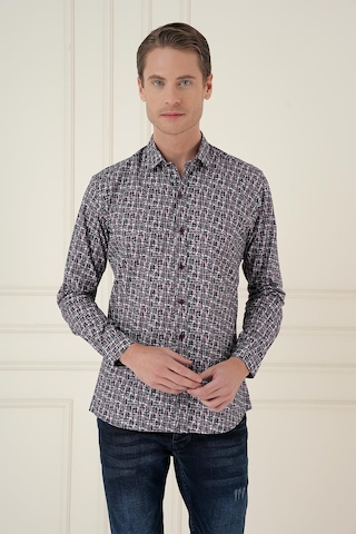 Efor Slim Fit Baskılı %100 Pamuk Spor Gri Gömlek G 1586 Gri
