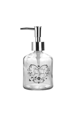 Cam Sıvı Sabunluk,kalpli Model 300ml Banyo Seti 7,6x15,5cm