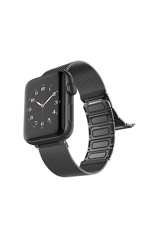 Watch 10 42mm Uyumlu Magnetik Metal Hasır Kordon Raptic Classic Plus Serisi Siyah Siyah