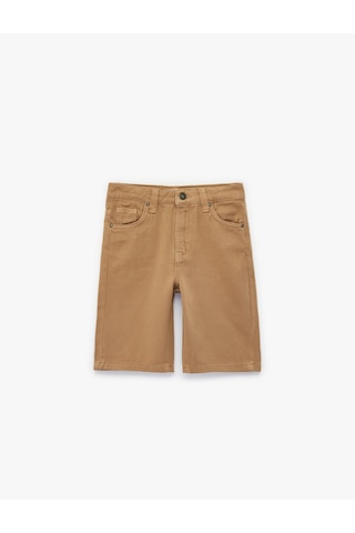 Koton Pamuklu Rahat Kesim Cepli Denim Şort Bej 6skb40019td Ekru